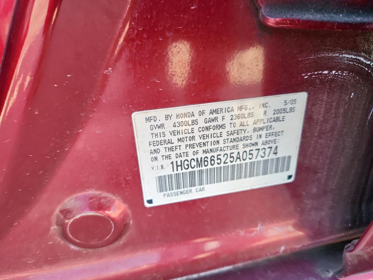 2005 Honda Accord Ex VIN: 1HGCM66525A057374 Lot: 80811955