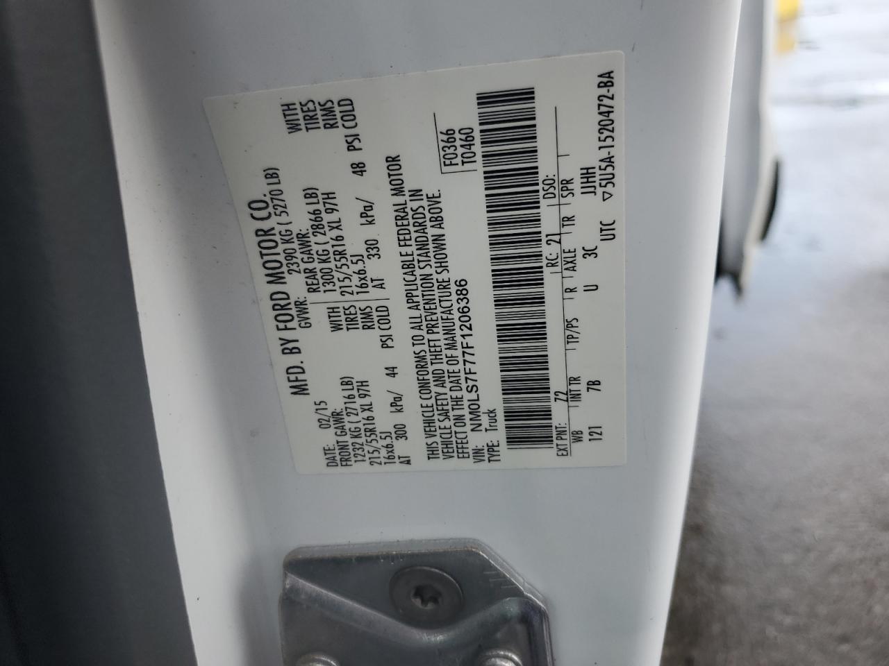 2015 Ford Transit Connect Xlt VIN: NM0LS7F77F1206386 Lot: 71541275