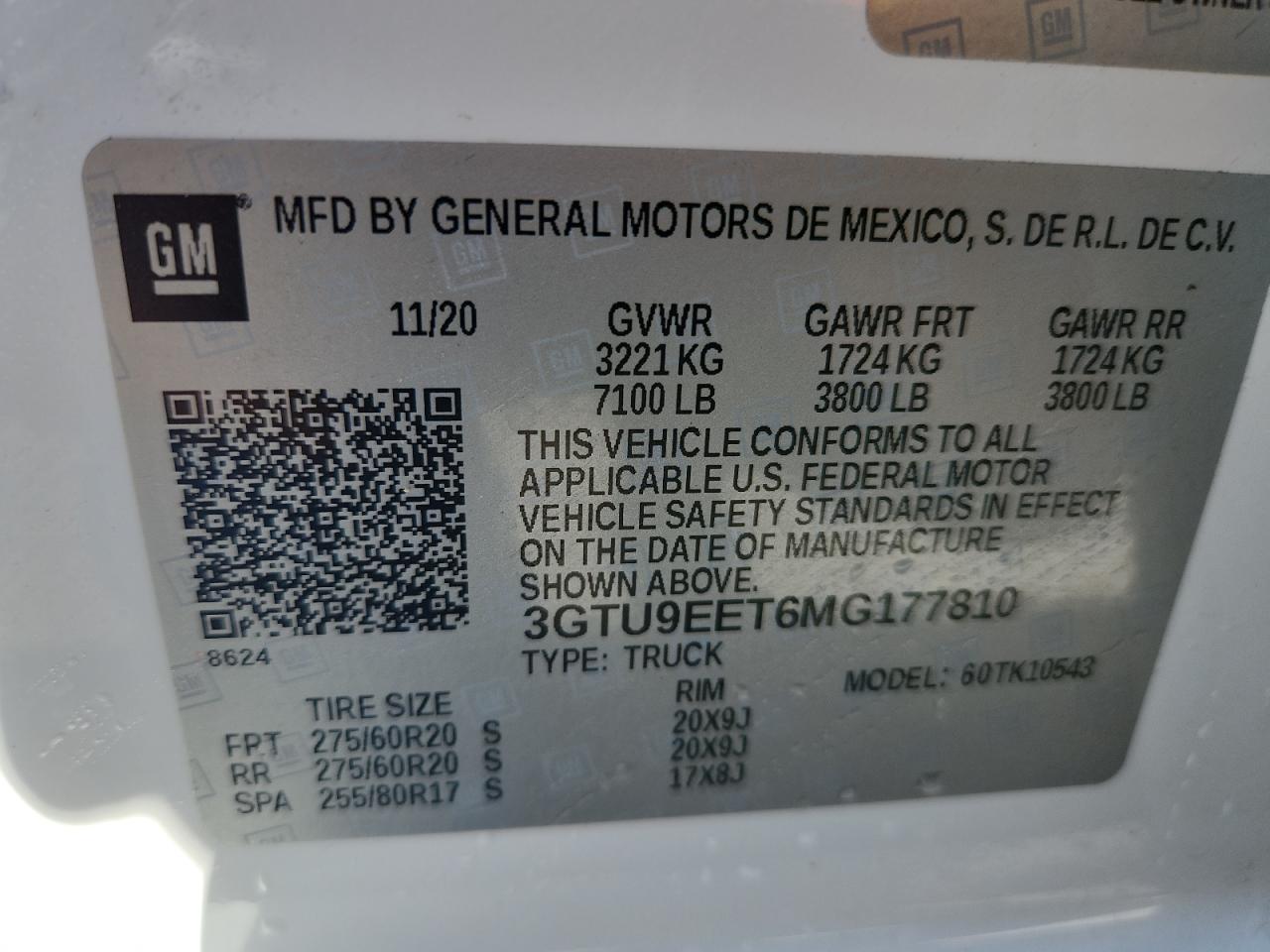 2021 GMC Sierra K1500 At4 VIN: 3GTU9EET6MG177810 Lot: 81211095