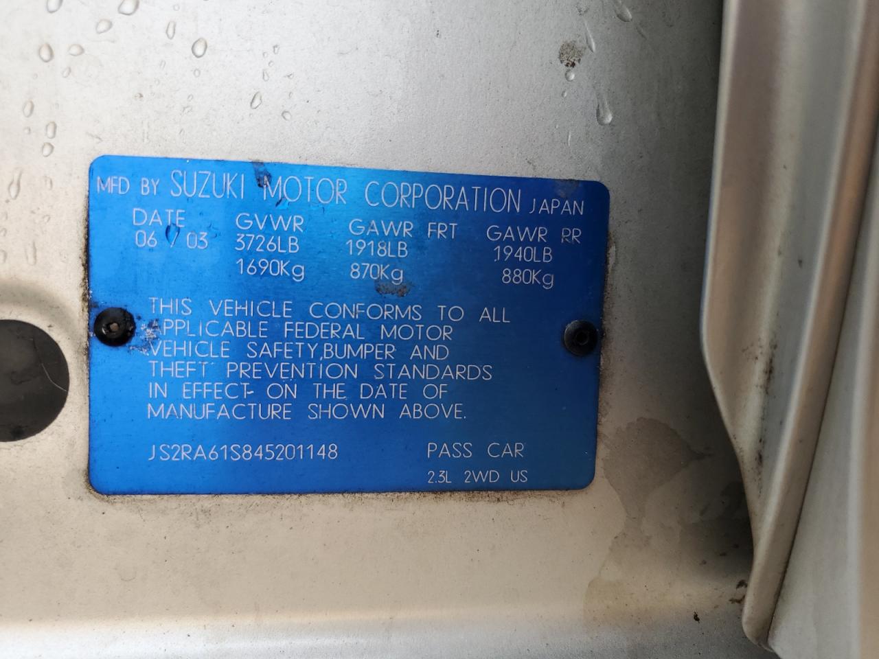 2004 Suzuki Aerio S VIN: JS2RA61S845201148 Lot: 71931265