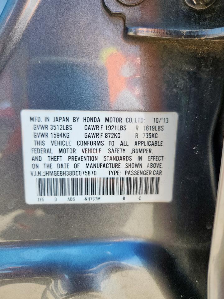 2013 Honda Fit VIN: JHMGE8H38DC075870 Lot: 71414545