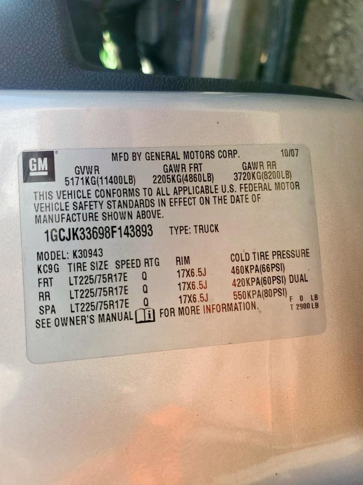 2008 Chevrolet Silverado K3500 VIN: 1GCJK33698F143893 Lot: 80317935