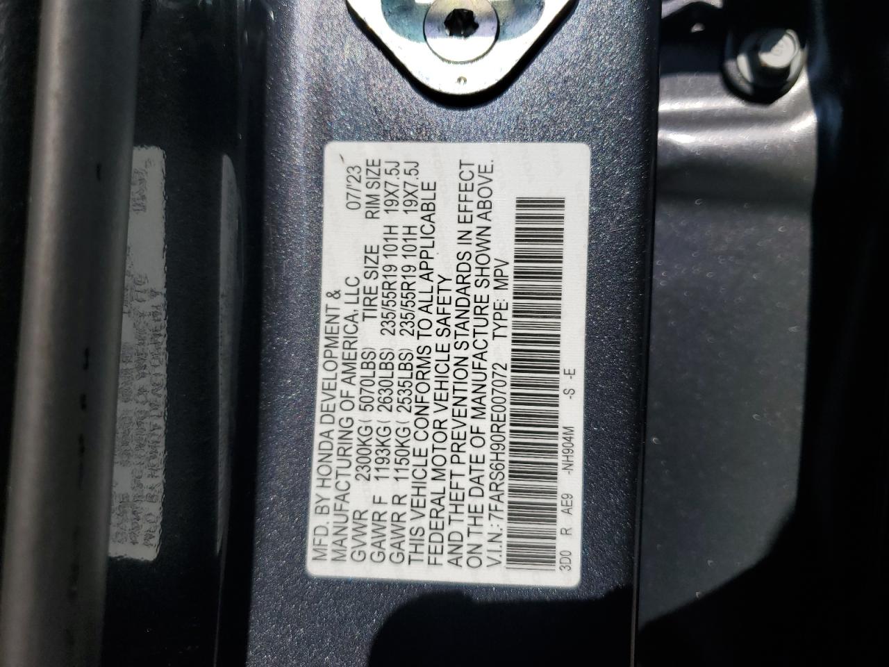 2024 Honda Cr-V Sport Touring VIN: 7FARS6H90RE007072 Lot: 81552055