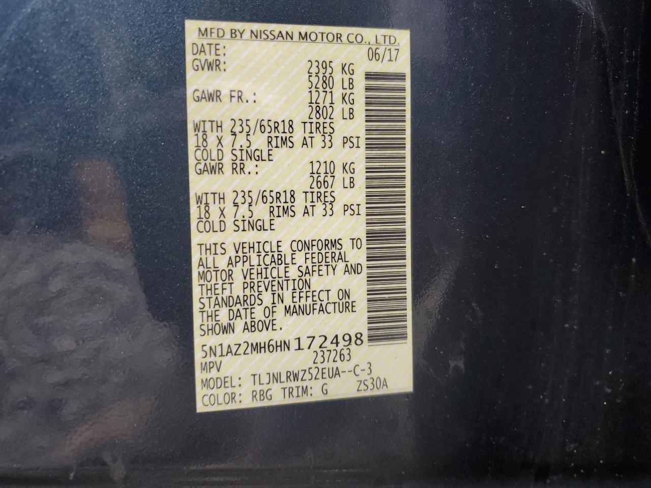 2017 Nissan Murano S VIN: 5N1AZ2MH6HN172498 Lot: 82120505