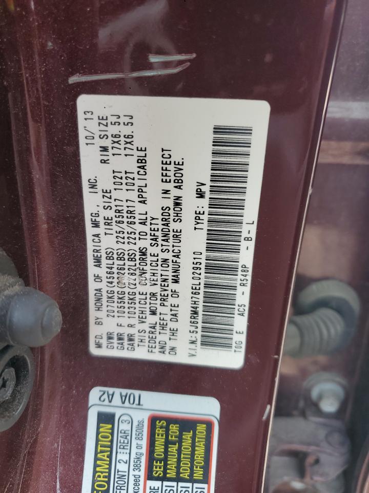 2014 Honda Cr-V Exl VIN: 5J6RM4H76EL029510 Lot: 71694025