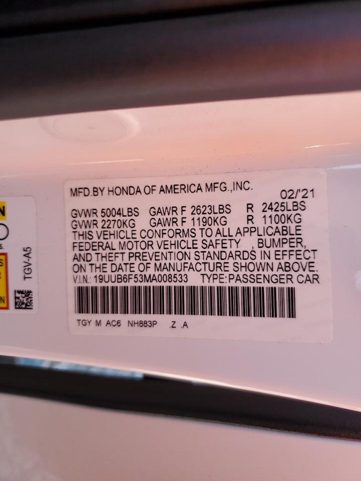2021 Acura Tlx Tech A VIN: 19UUB6F53MA008533 Lot: 71241415