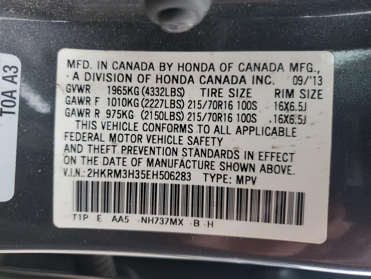 2014 Honda Cr-V Lx VIN: 2HKRM3H35EH506283 Lot: 84621235