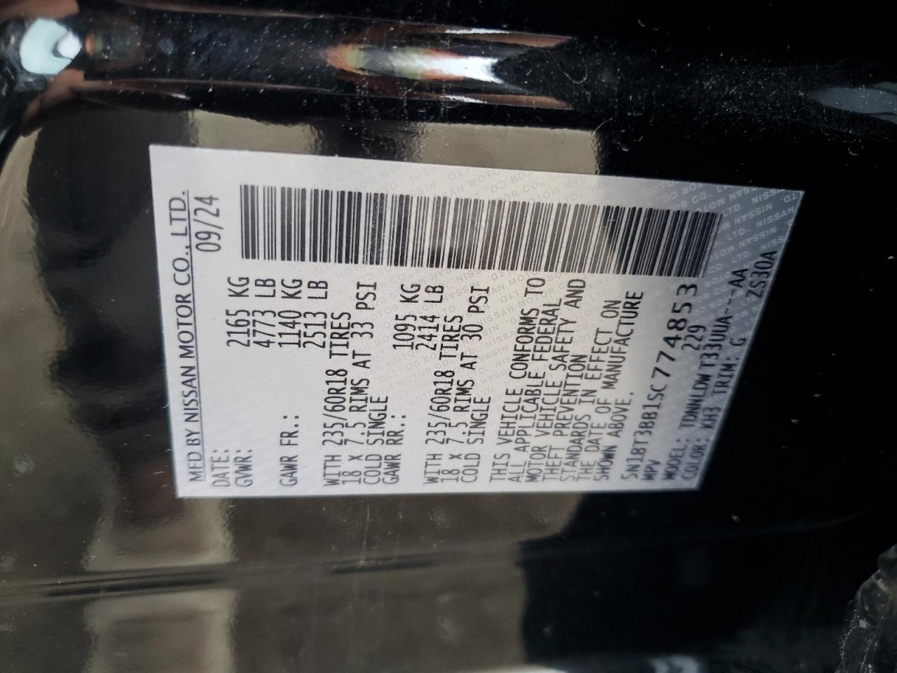 2025 Nissan Rogue Sv VIN: 5N1BT3BB1SC774853 Lot: 84001705