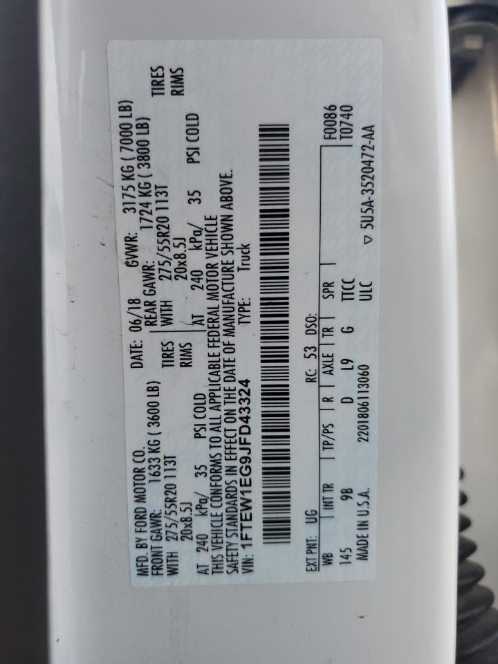 2018 Ford F150 Supercrew VIN: 1FTEW1EG9JFD43324 Lot: 80536535