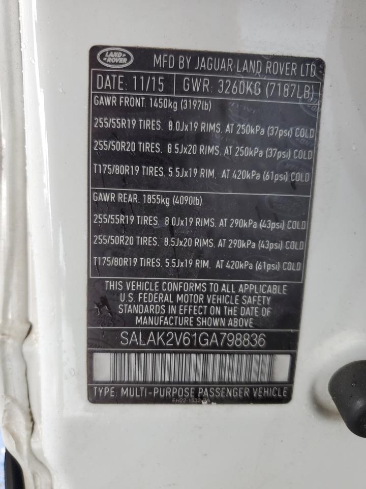 2016 Land Rover Lr4 Hse Luxury VIN: SALAK2V61GA798836 Lot: 80604855