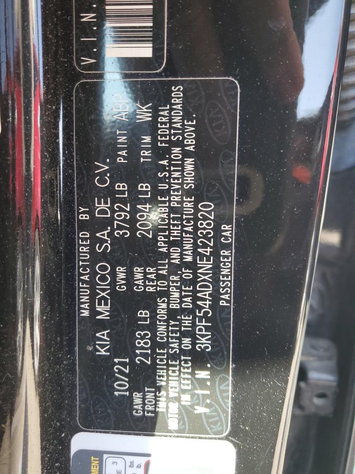 2022 Kia Forte Gt Line VIN: 3KPF54ADXNE423820 Lot: 72051505