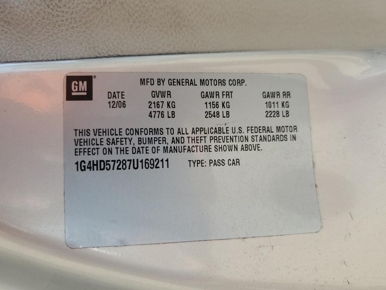 2007 Buick Lucerne Cxl VIN: 1G4HD57287U169211 Lot: 81784405