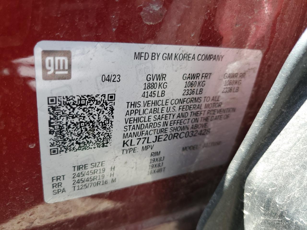 2024 Chevrolet Trax 2Rs VIN: KL77LJE20RC032428 Lot: 71419315