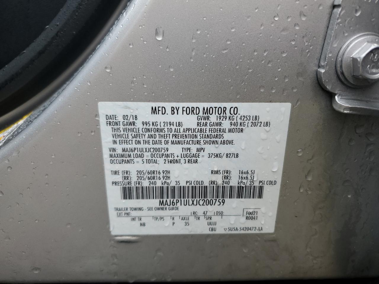 2018 Ford Ecosport Se VIN: MAJ6P1ULXJC200759 Lot: 83957225