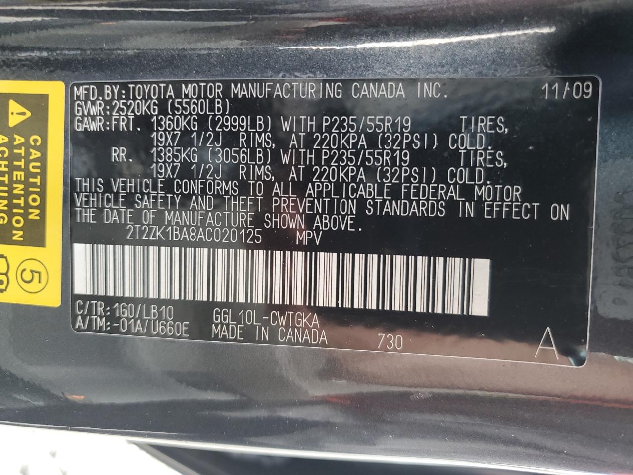 2010 Lexus Rx 350 VIN: 2T2ZK1BA8AC020125 Lot: 81279815