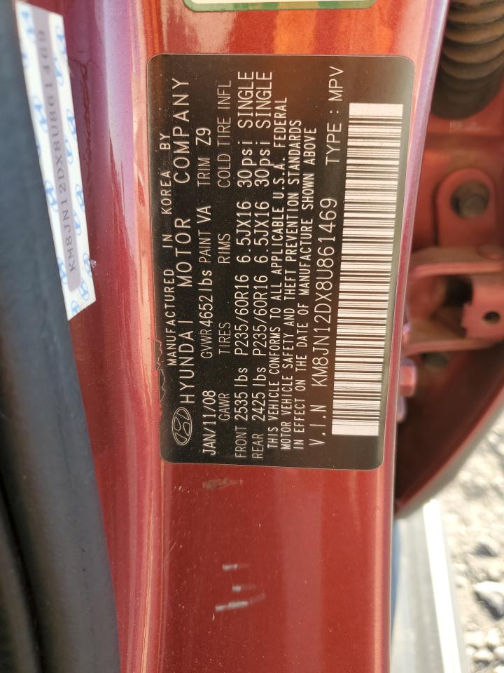 2008 Hyundai Tucson Se VIN: KM8JN12DX8U861469 Lot: 81778565