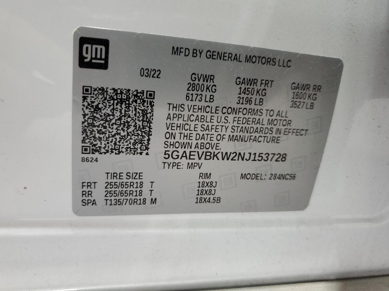 2022 Buick Enclave Premium VIN: 5GAEVBKW2NJ153728 Lot: 70978855