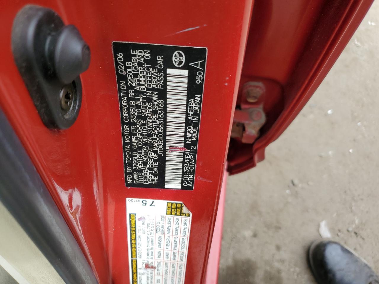 2006 Toyota Prius VIN: JTDKB20U563163168 Lot: 81577245