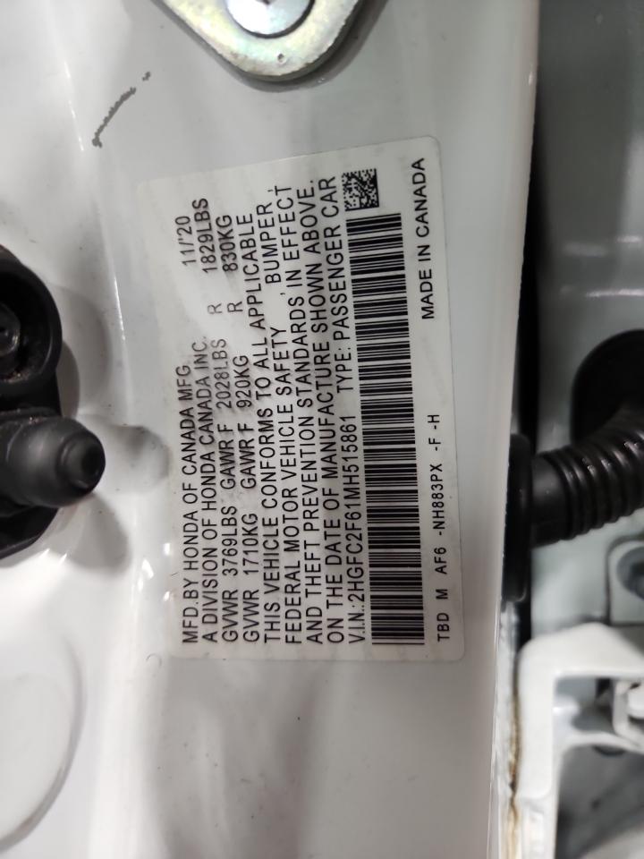 2021 Honda Civic Lx VIN: 2HGFC2F61MH515861 Lot: 84259295