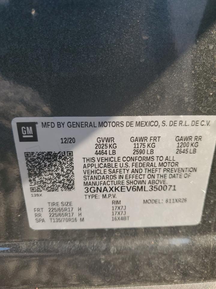 2021 Chevrolet Equinox Lt VIN: 3GNAXKEV6ML350071 Lot: 84761745