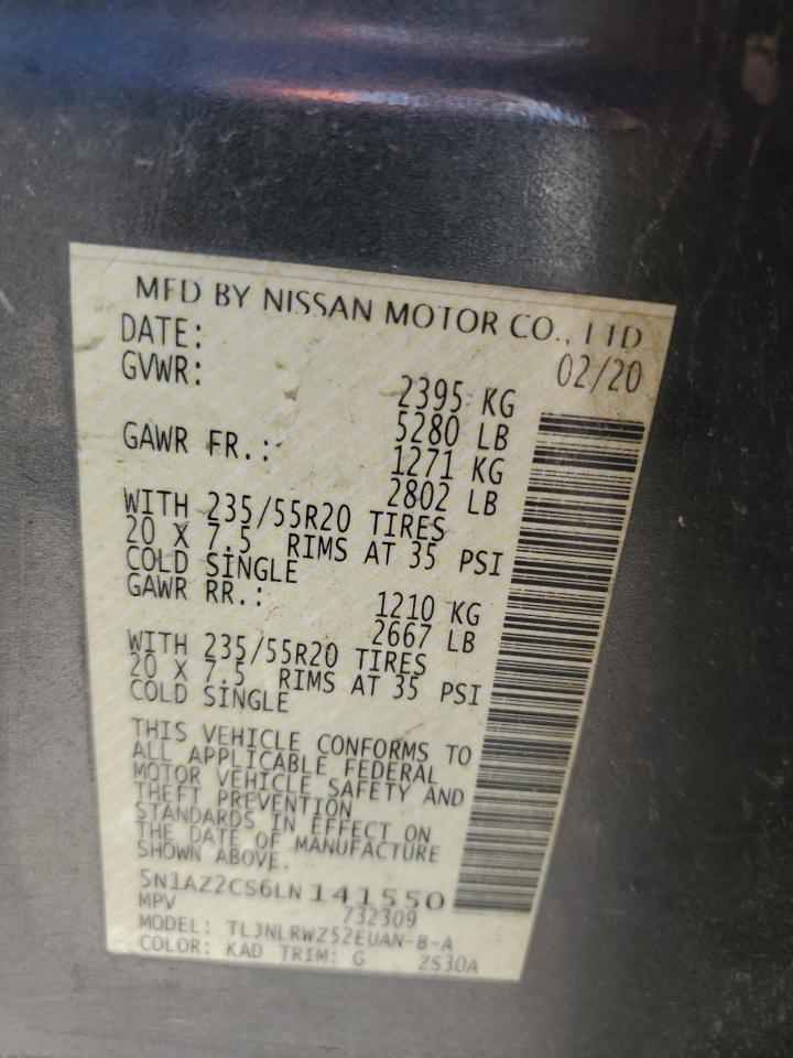 2020 Nissan Murano Sl VIN: 5N1AZ2CS6LN141550 Lot: 80413855