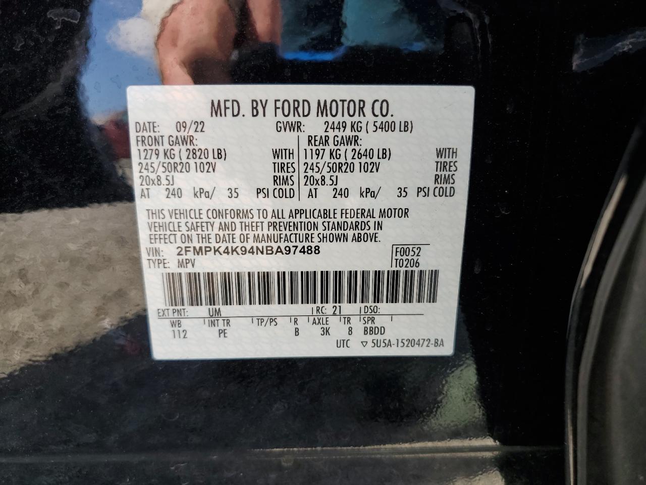 2022 Ford Edge Titanium VIN: 2FMPK4K94NBA97488 Lot: 80170115