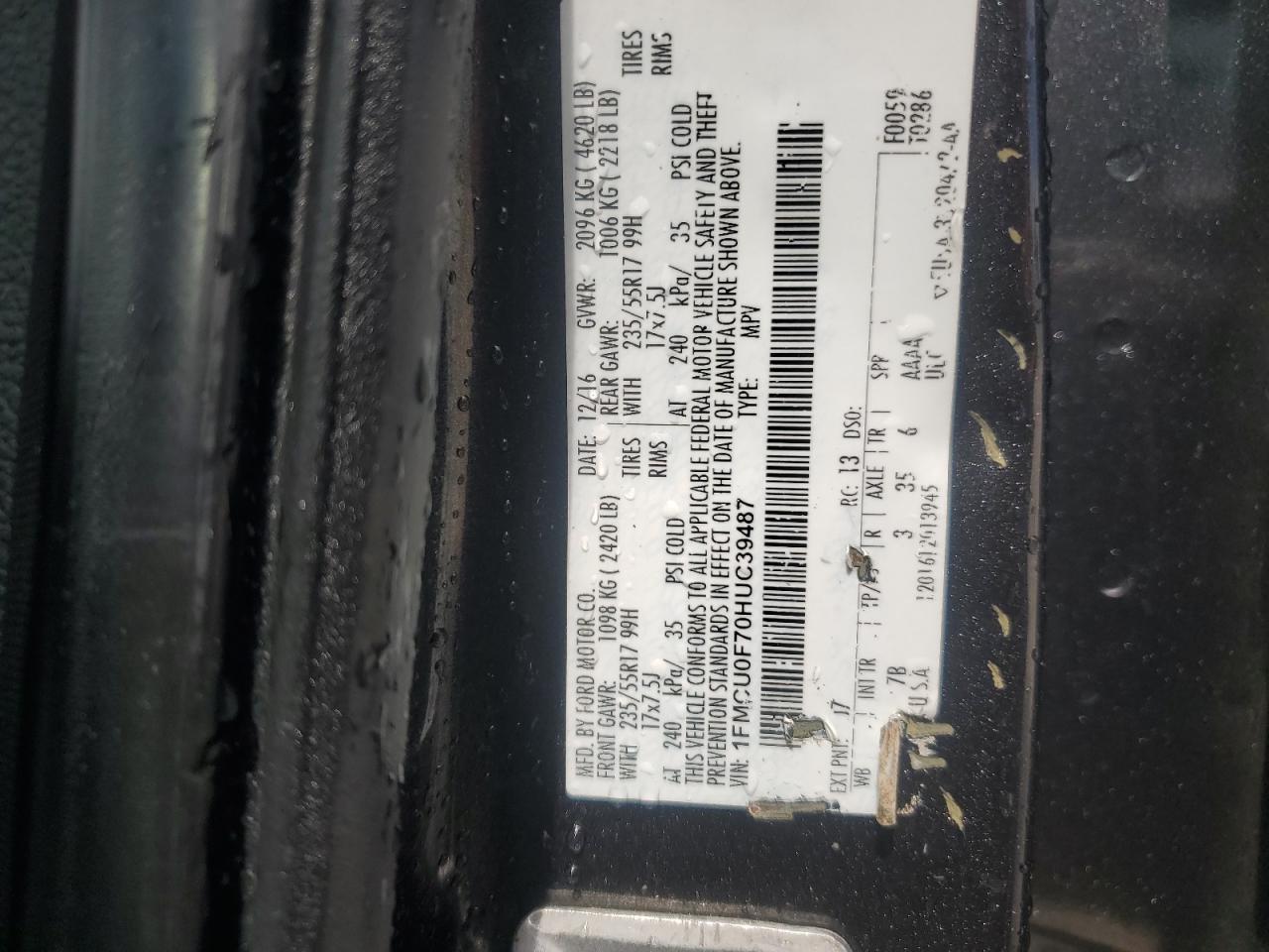 2017 Ford Escape S VIN: 1FMCU0F70HUC39487 Lot: 80502835