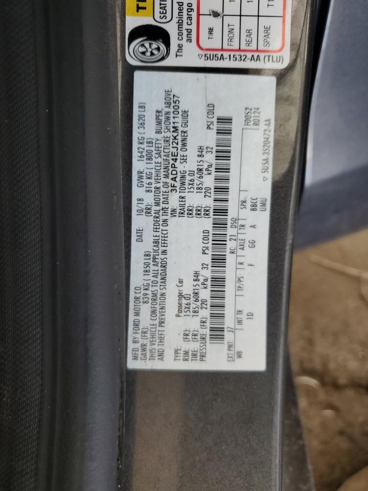 2019 Ford Fiesta Se VIN: 3FADP4EJ2KM110057 Lot: 71632275