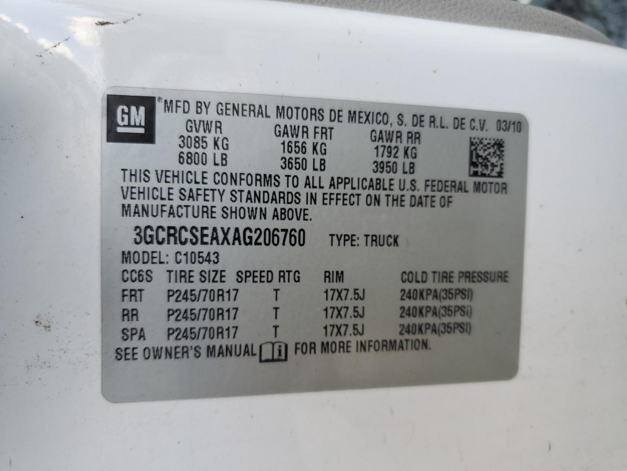 2010 Chevrolet Silverado C1500 Lt VIN: 3GCRCSEAXAG206760 Lot: 81406625