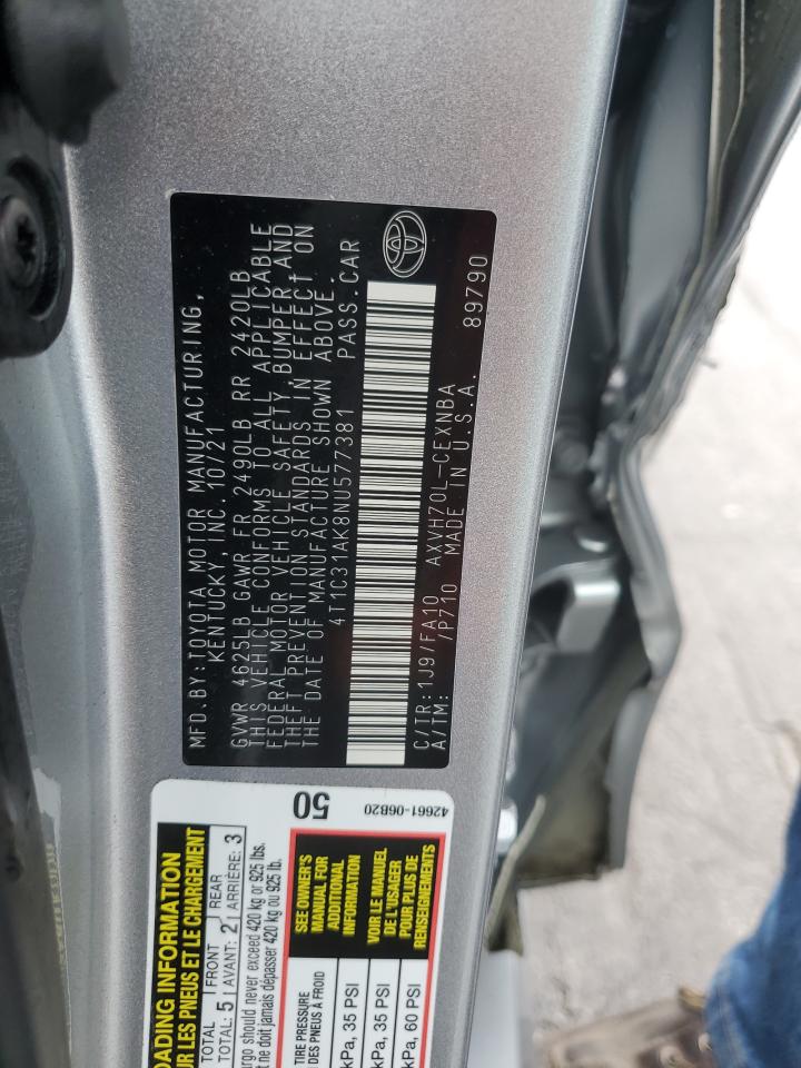 2022 Toyota Camry Le VIN: 4T1C31AK8NU577381 Lot: 83799825