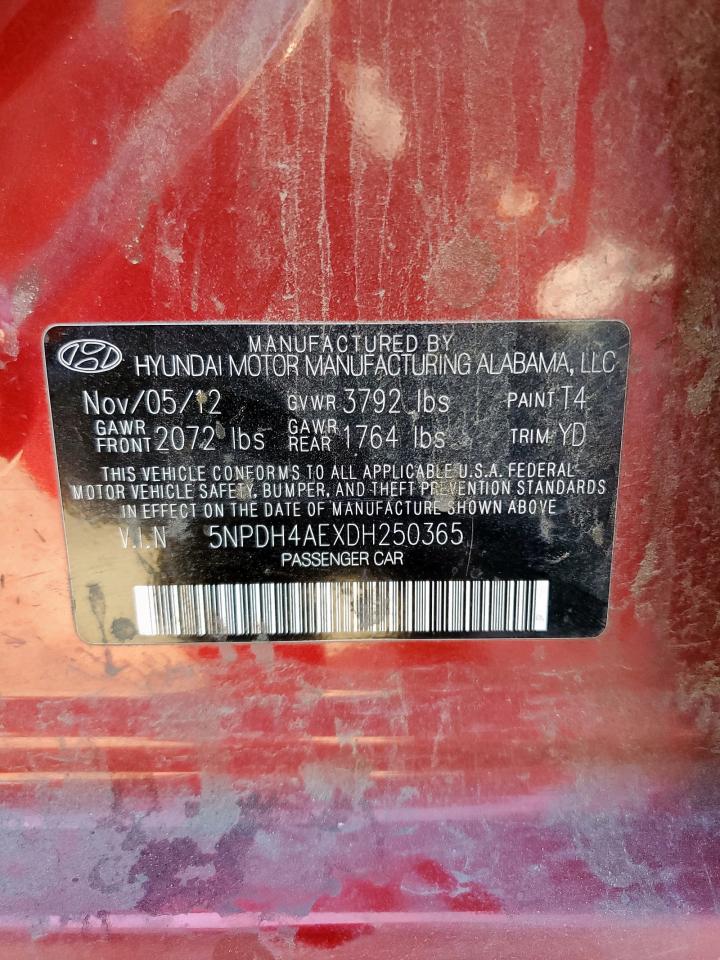 2013 Hyundai Elantra Gls VIN: 5NPDH4AEXDH250365 Lot: 84019245