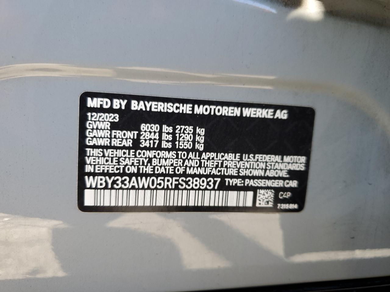 2024 BMW I4 M50 VIN: WBY33AW05RFS38937 Lot: 84040145