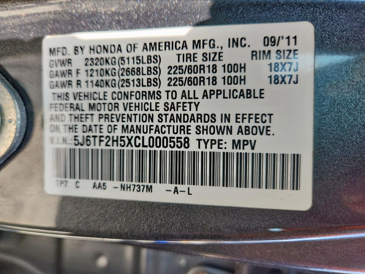 2012 Honda Crosstour Exl VIN: 5J6TF2H5XCL000558 Lot: 81636645