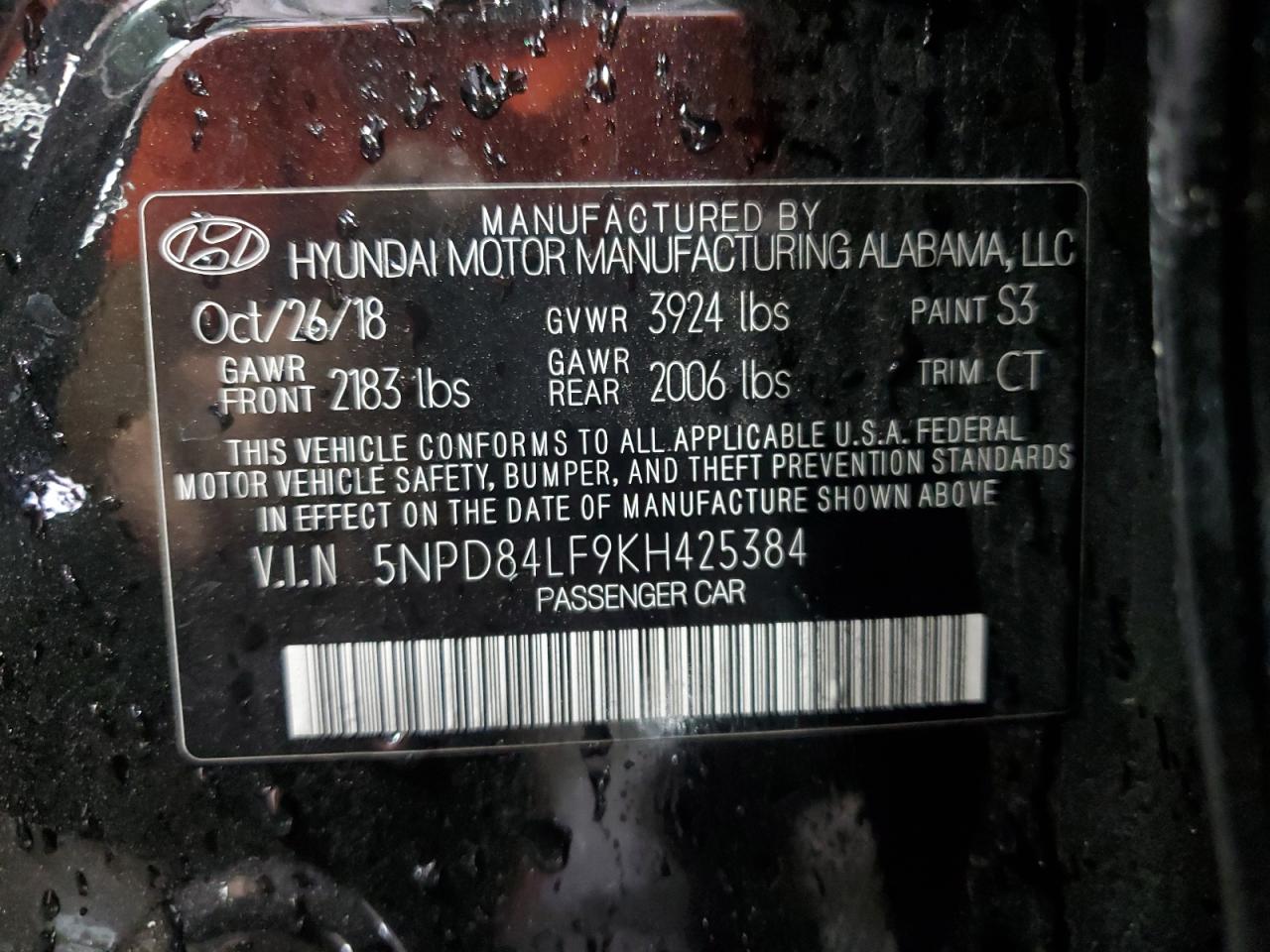 2019 Hyundai Elantra Sel VIN: 5NPD84LF9KH425384 Lot: 80832655