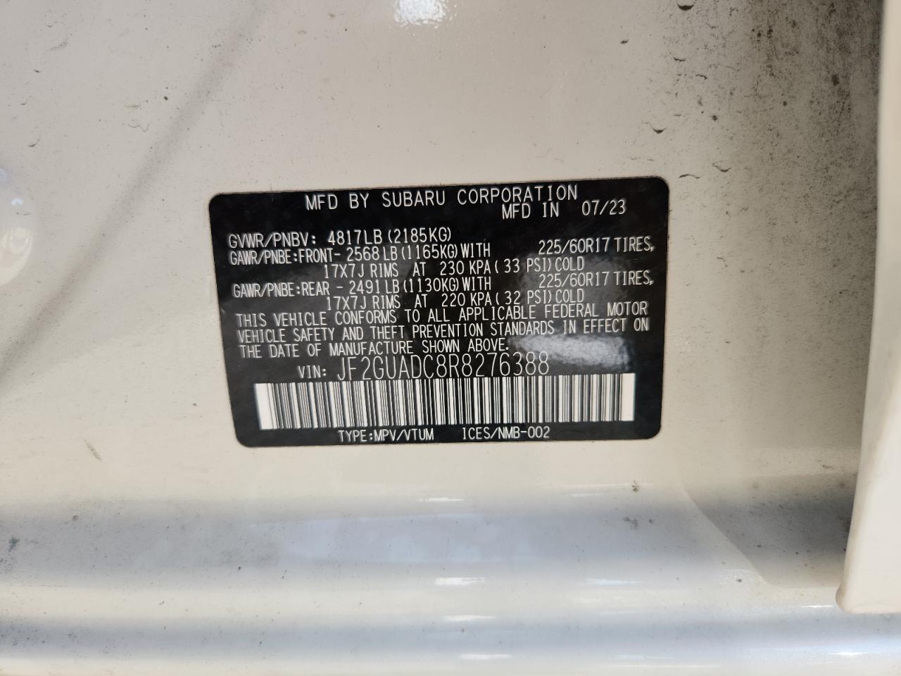 2024 Subaru Crosstrek Premium VIN: JF2GUADC8R8276388 Lot: 71935175