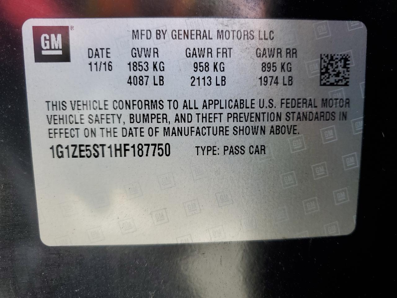 2017 Chevrolet Malibu Lt VIN: 1G1ZE5ST1HF187750 Lot: 84478095