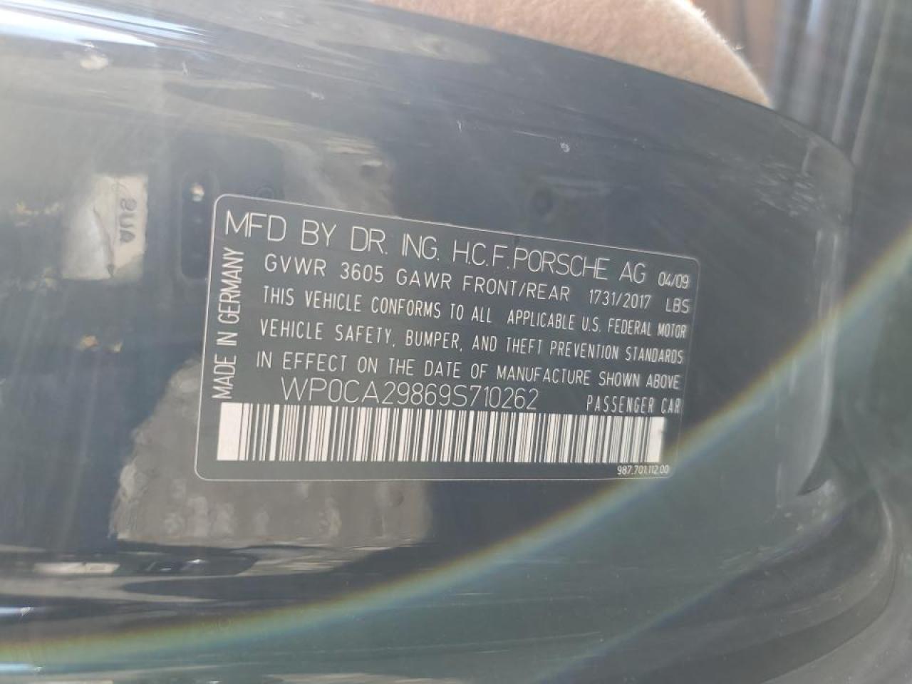 2009 Porsche Boxster VIN: WP0CA29869S710262 Lot: 80154945