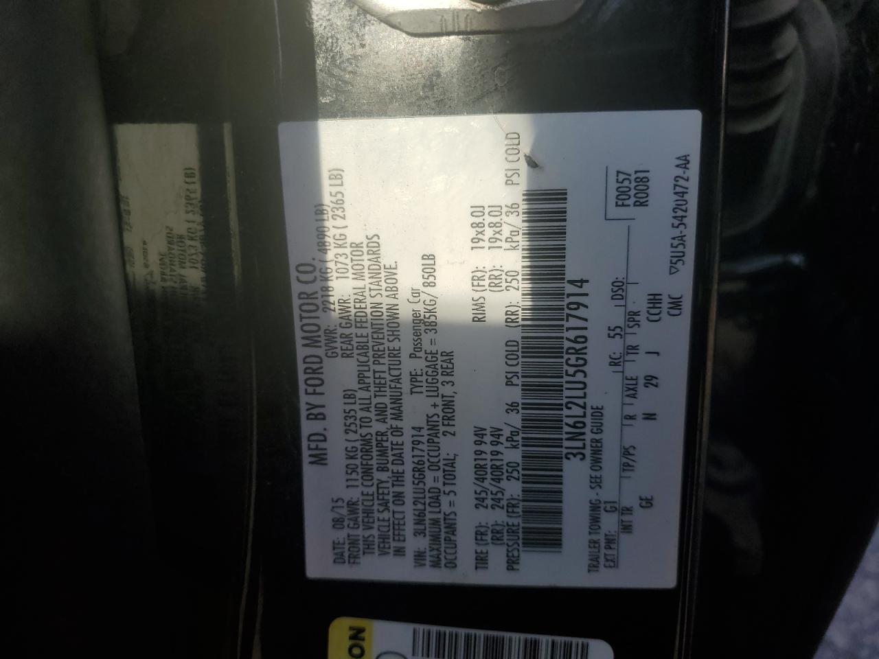 2016 Lincoln Mkz Hybrid VIN: 3LN6L2LU5GR617914 Lot: 71251515