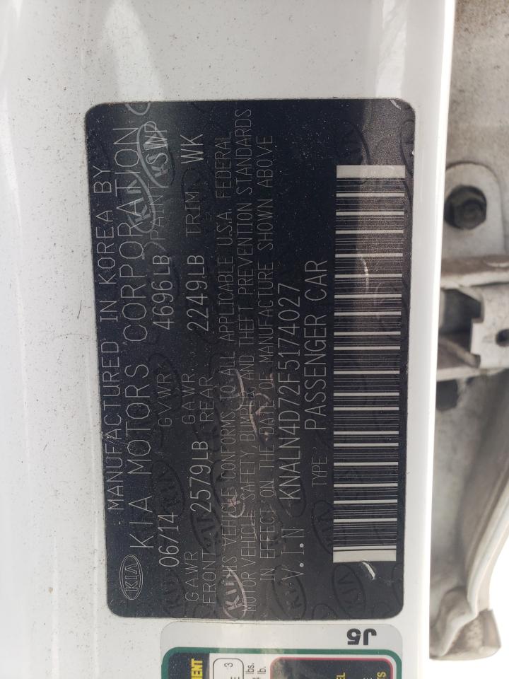 2015 Kia Cadenza Premium VIN: KNALN4D72F5174027 Lot: 70944775