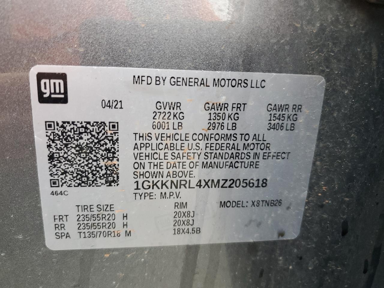 2021 GMC Acadia Sle VIN: 1GKKNRL4XMZ205618 Lot: 71714015