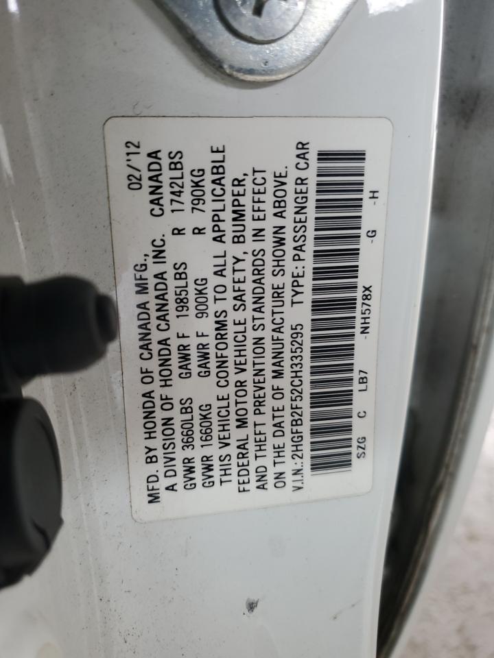 2014 Honda Civic Lx VIN: 2HGFB2F52CH335295 Lot: 80361545