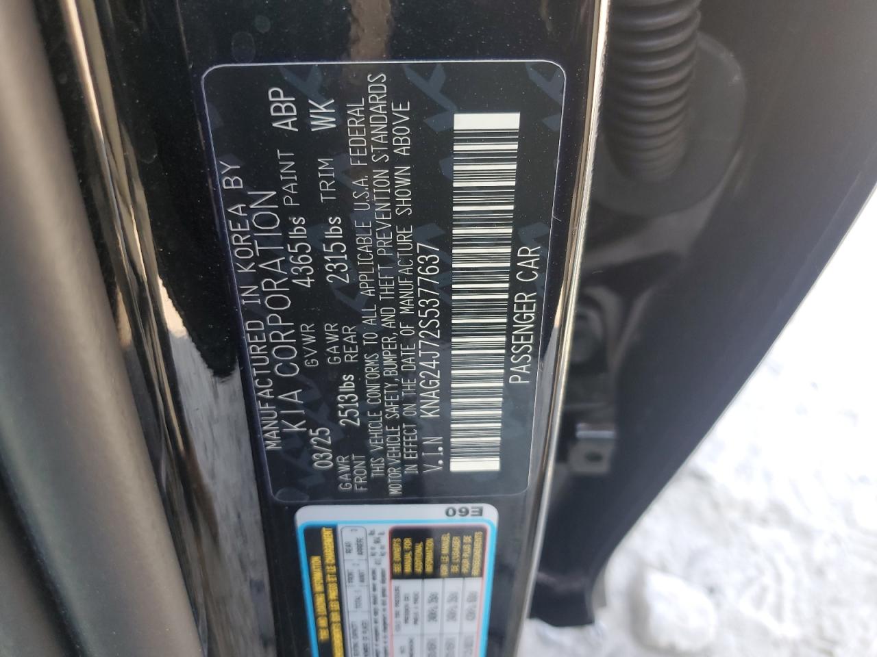 2025 Kia K5 Lxs VIN: KNAG24J72S5377637 Lot: 80827155