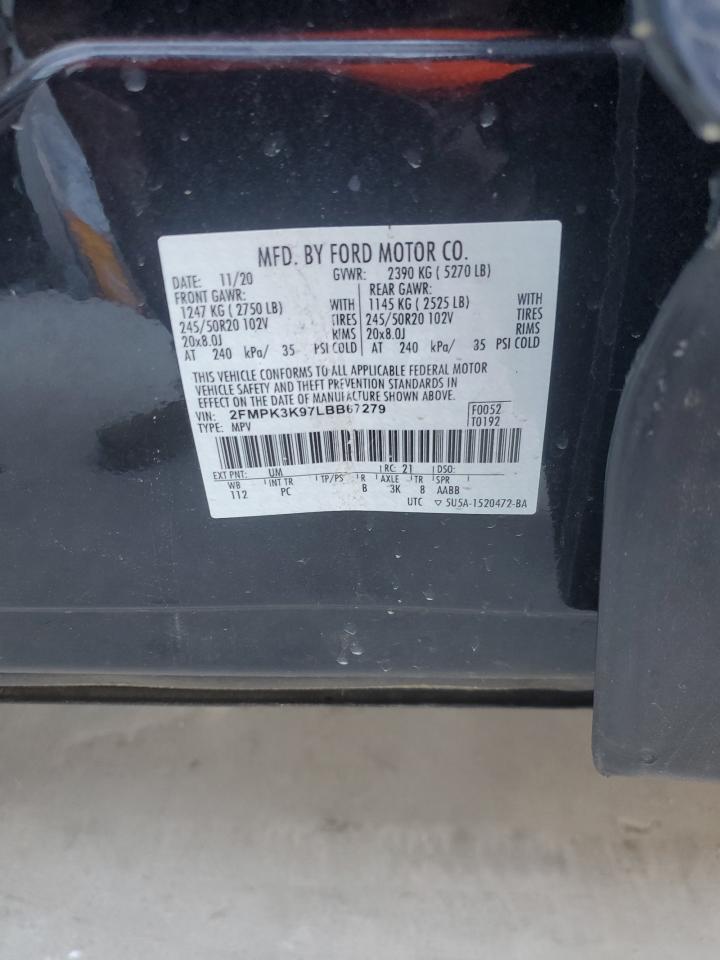 2020 Ford Edge Titanium VIN: 2FMPK3K97LBB67279 Lot: 71613435