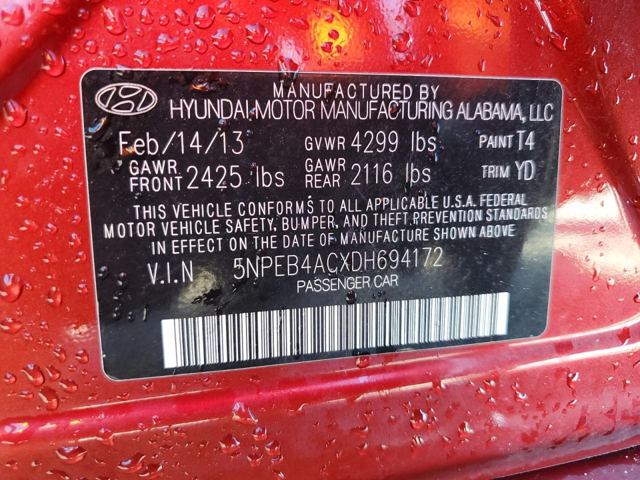 2013 Hyundai Sonata VIN: 5NPEB4ACXDH694172 Lot: 81744185