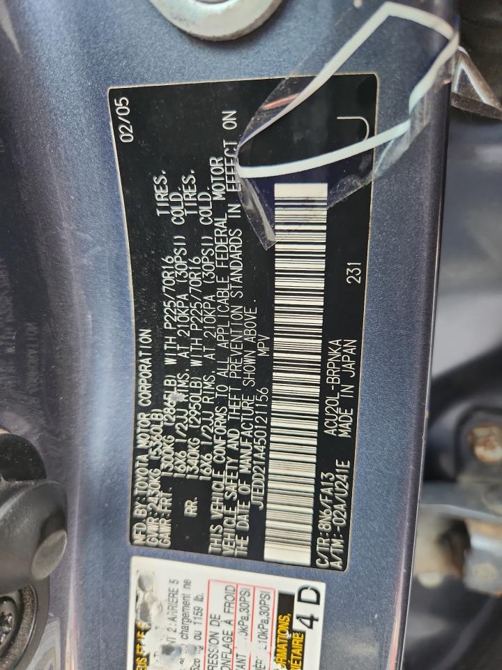 2005 Toyota Highlander VIN: JTEDD21A450121156 Lot: 80717905