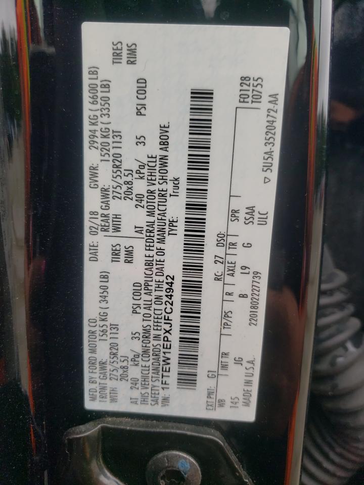 2018 Ford F150 Supercrew VIN: 1FTEW1EPXJFC24942 Lot: 81086395