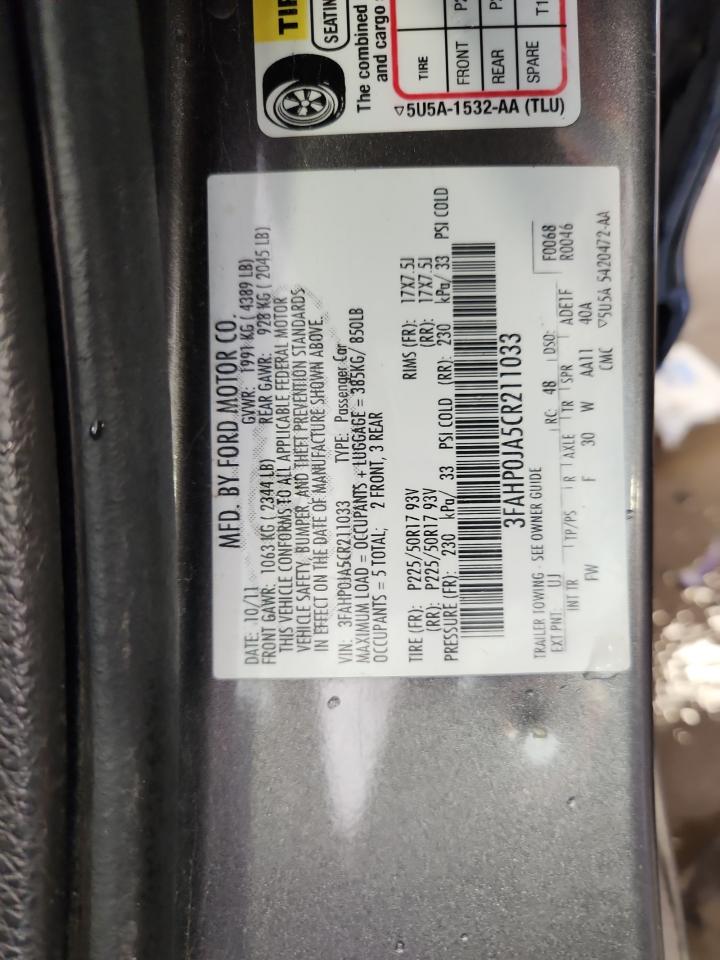 2012 Ford Fusion Sel VIN: 3FAHP0JA5CR211033 Lot: 80269375