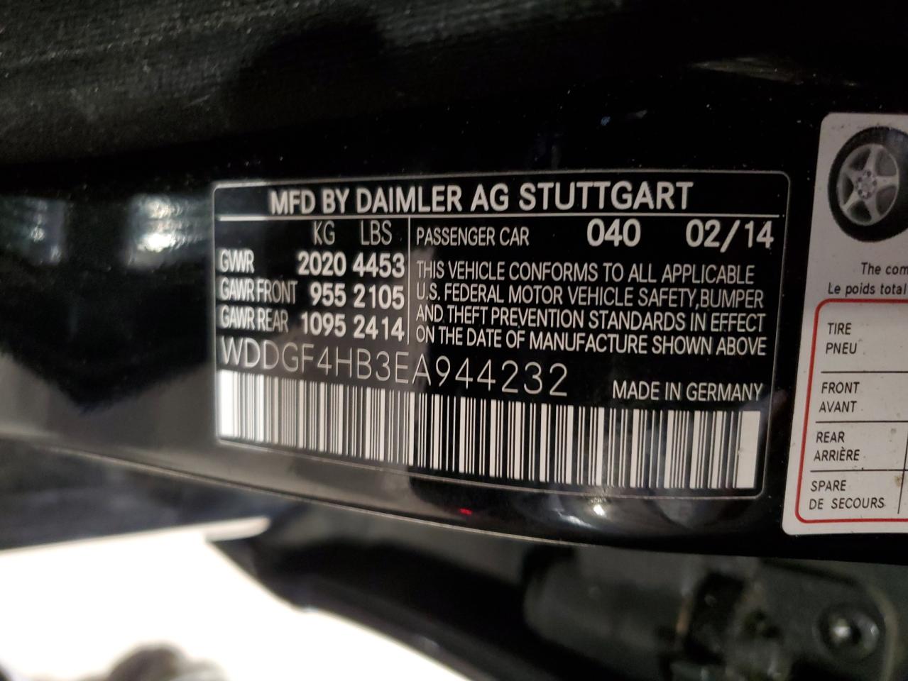 2014 Mercedes-Benz C 250 VIN: WDDGF4HB3EA944232 Lot: 71017345