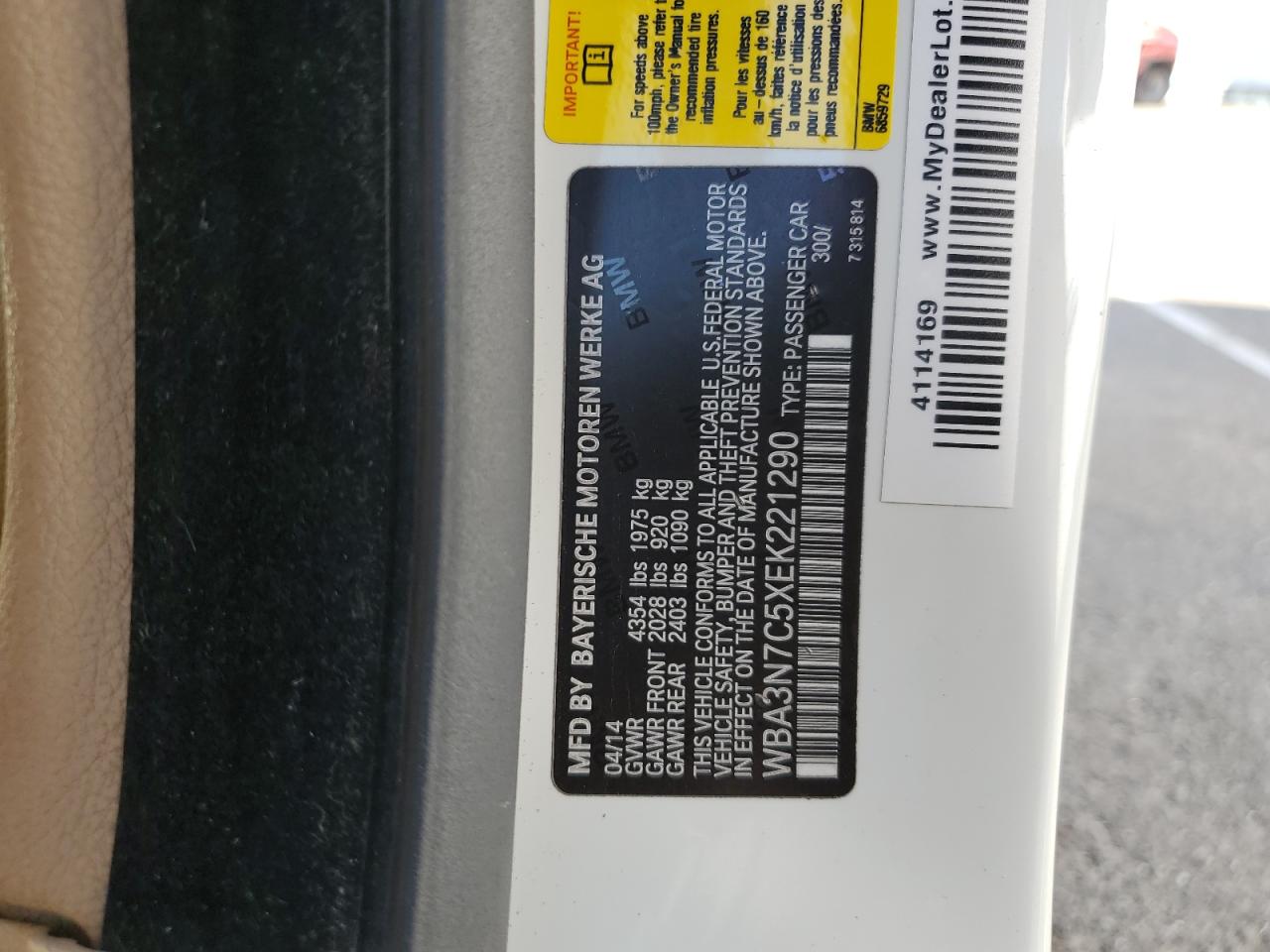 2014 BMW 428 I VIN: WBA3N7C5XEK221290 Lot: 81691925