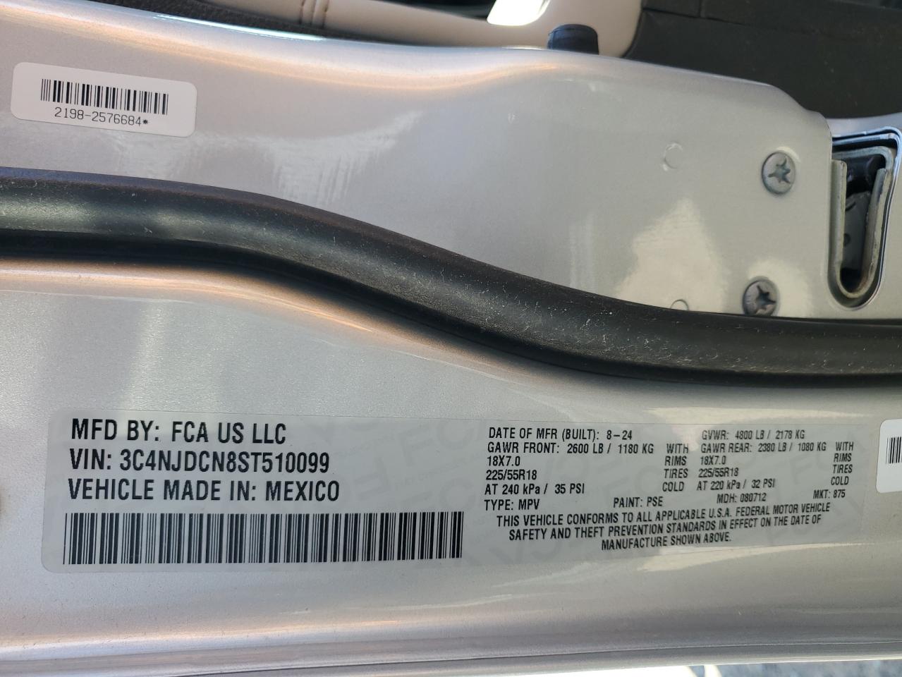 2025 Jeep Compass Limited VIN: 3C4NJDCN8ST510099 Lot: 72016675